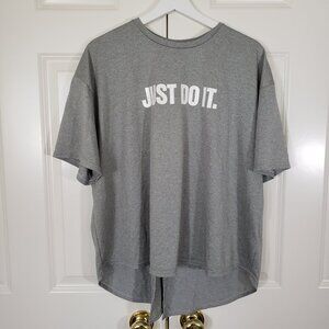 Nike Shirt Womens XL Gray Short Sleeve Tie Back Dri Fit Just Do It Training Top